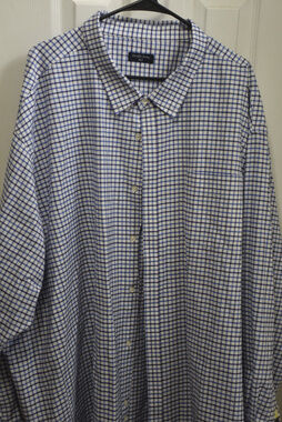 Double Pump Plaid Button Up Shirt Blue White 5XLT LSC258